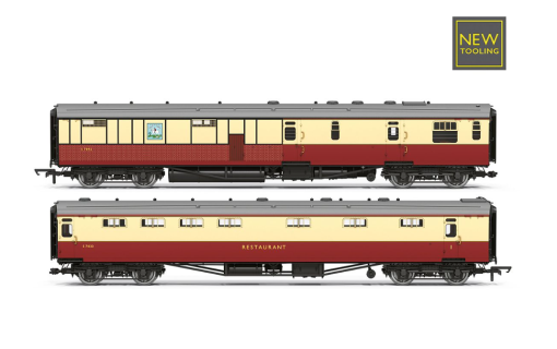 Hornby R40470 BR - Kitchen and Buttery Car & Composite Restaurant 'White Horse' - Coach Twin Pack (ERA 4) (OO Gauge) Free Postage