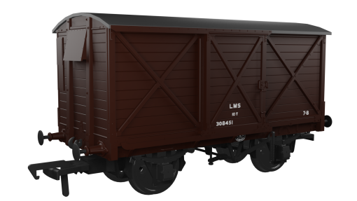 Rapido Trains 976012 CR Dia.67 10t Van – LMS (post-36) No.308451 Era 3 (OO Gauge)