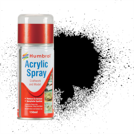 Humbrol AD6021 Acrylic No 21 Black Gloss Modellers Spray 150ml
