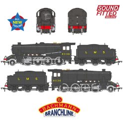 Bachmann Branchline 35-225SFX LMS 8F with Riveted Tender 8036 LMS Black Dcc Sound Deluxe (OO Gauge) Free Postage