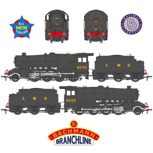 Bachmann Branchline 35-226 LMS 8F with Riveted Tender 8233 LMS Black Dcc Ready Plux 22 (OO Gauge) Free Postage