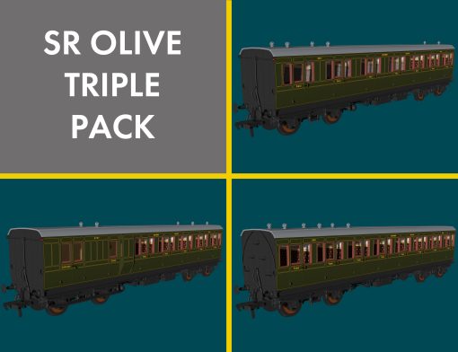 Rapido Trains 978213 SR Olive ‘Evolution’ Non-Corridor Carriage Pack (OO Gauge)