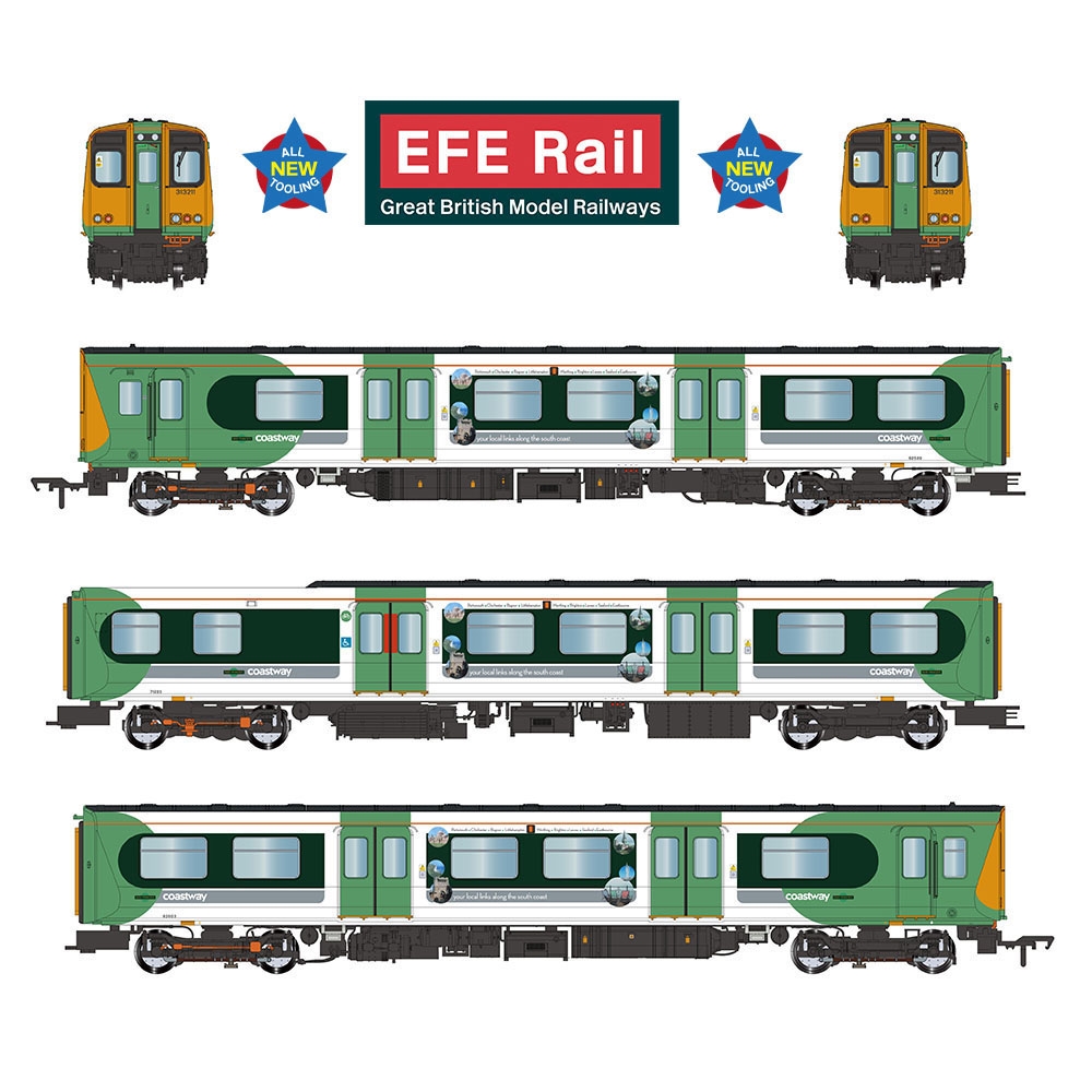 EFE Rail E81005 Class 313 3-Car EMU 313211 Southern (Coastway) Dcc Ready Plux 22 Socket (OO Gauge) Free Postage