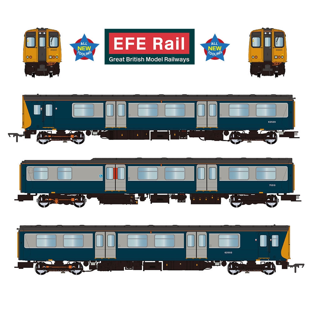 EFE Rail E81008 Class 313 3-Car EMU 313201 BR Blue & Grey (Southern) Dcc Ready Plux 22 Socket (OO Gauge) Free Postage