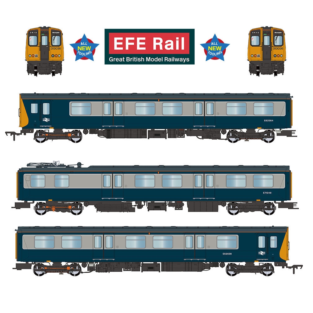 EFE Rail E81002 Class 313 3-Car EMU 313036 BR Blue & Grey Dcc Ready Plux 22 Socket (OO Gauge) Free Postage