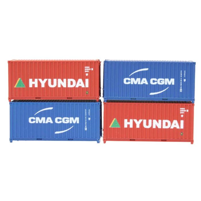 Dapol 2F-028-202 20ft Container Set Hyundai/CMA CGM Pack of 4 (N Gauge)