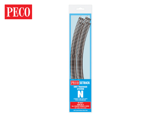Peco ST-3017 Double Curve, 3rd Radius (Pack of 4) (N Gauge)