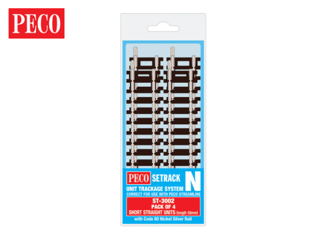 Peco ST-3002 Short Straight (Pack of 4) (N Gauge)