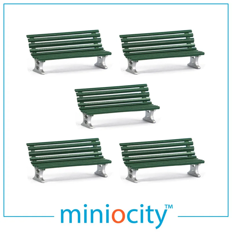 Miniocity 076-708 Station Benches Green Pack of 5 (OO Gauge)