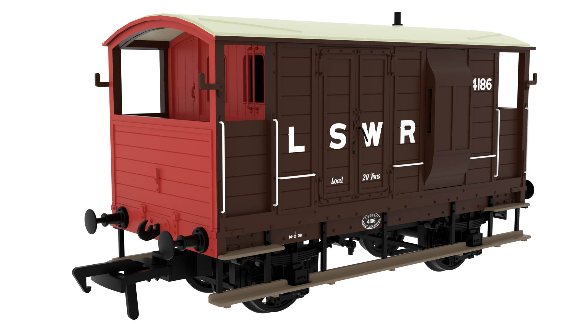 Rapido Trains 820002 LSWR / WD 20T Brake Van – No. 4186 LSWR Brown (OO Gauge)