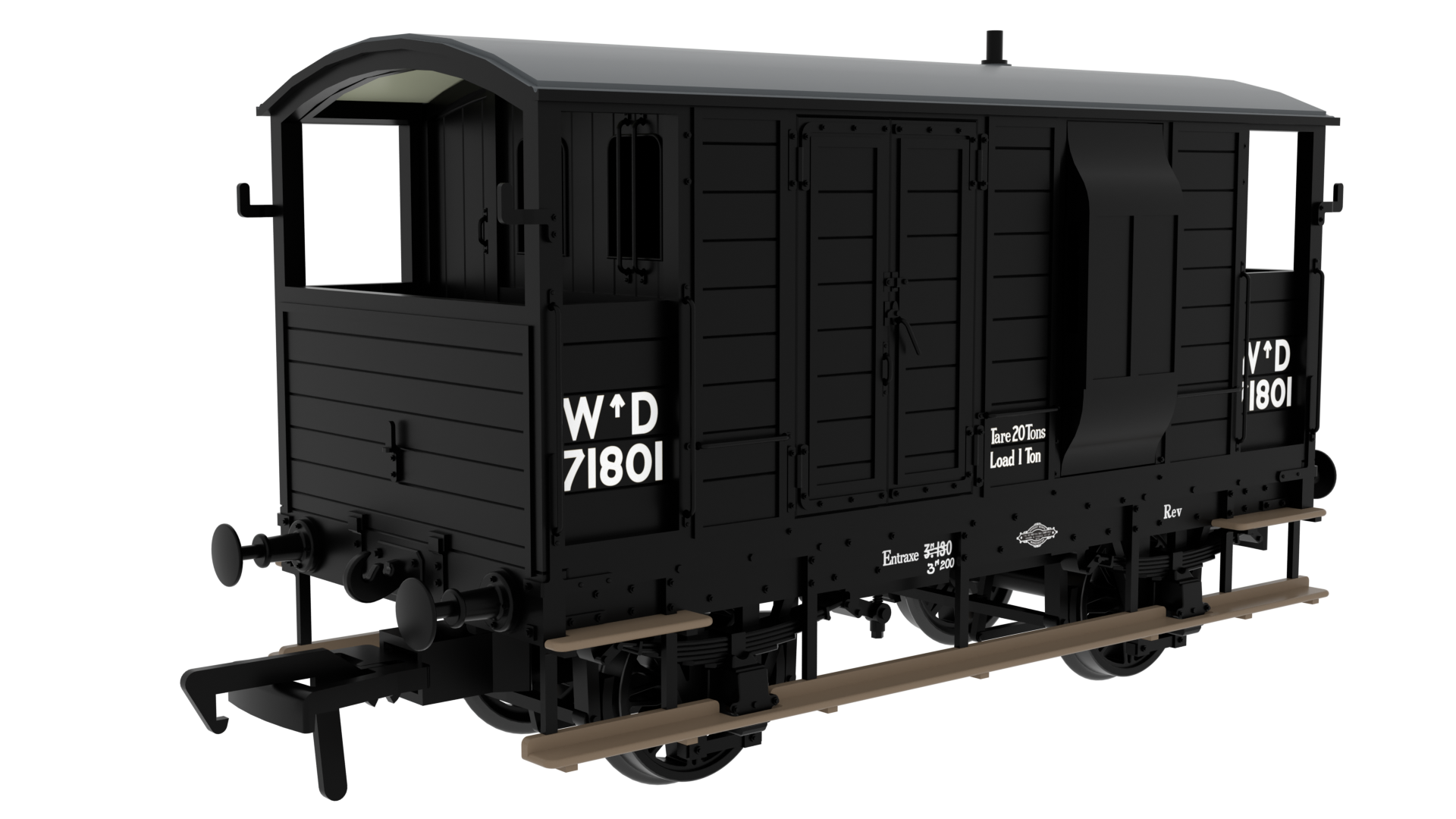Rapido Trains 820003 LSWR / WD 20T Brake Van – No. 71801 WD Black (OO Gauge)