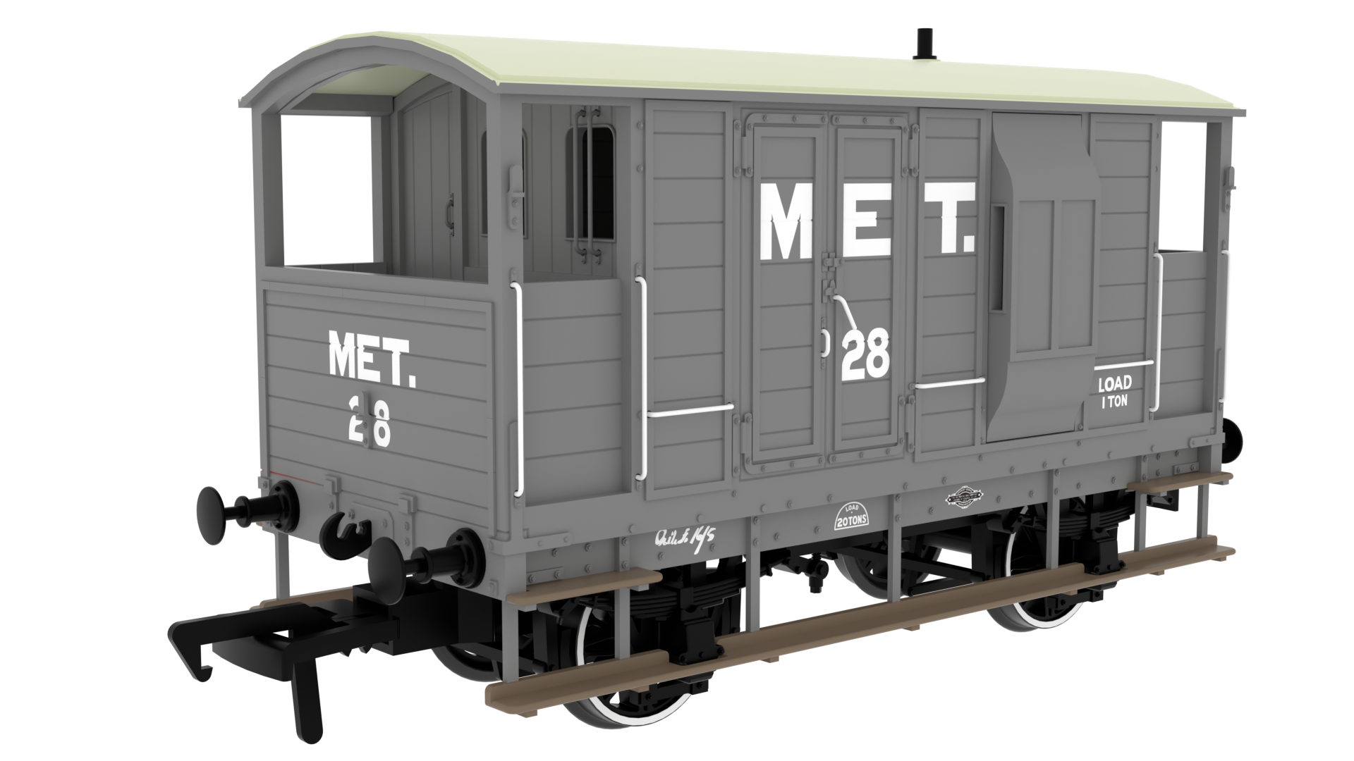 Rapido Trains 820007 LSWR / WD 20T Brake Van – No. 28 Metropolitan Grey (OO Gauge)