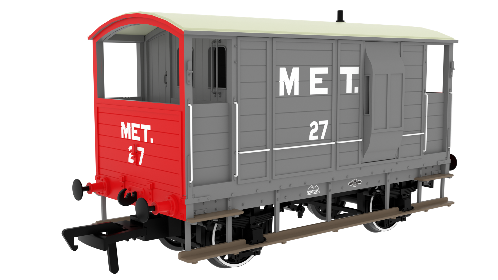 Rapido Trains 820008 LSWR / WD 20T Brake Van – No. 27 Metropolitan Grey (OO Gauge)