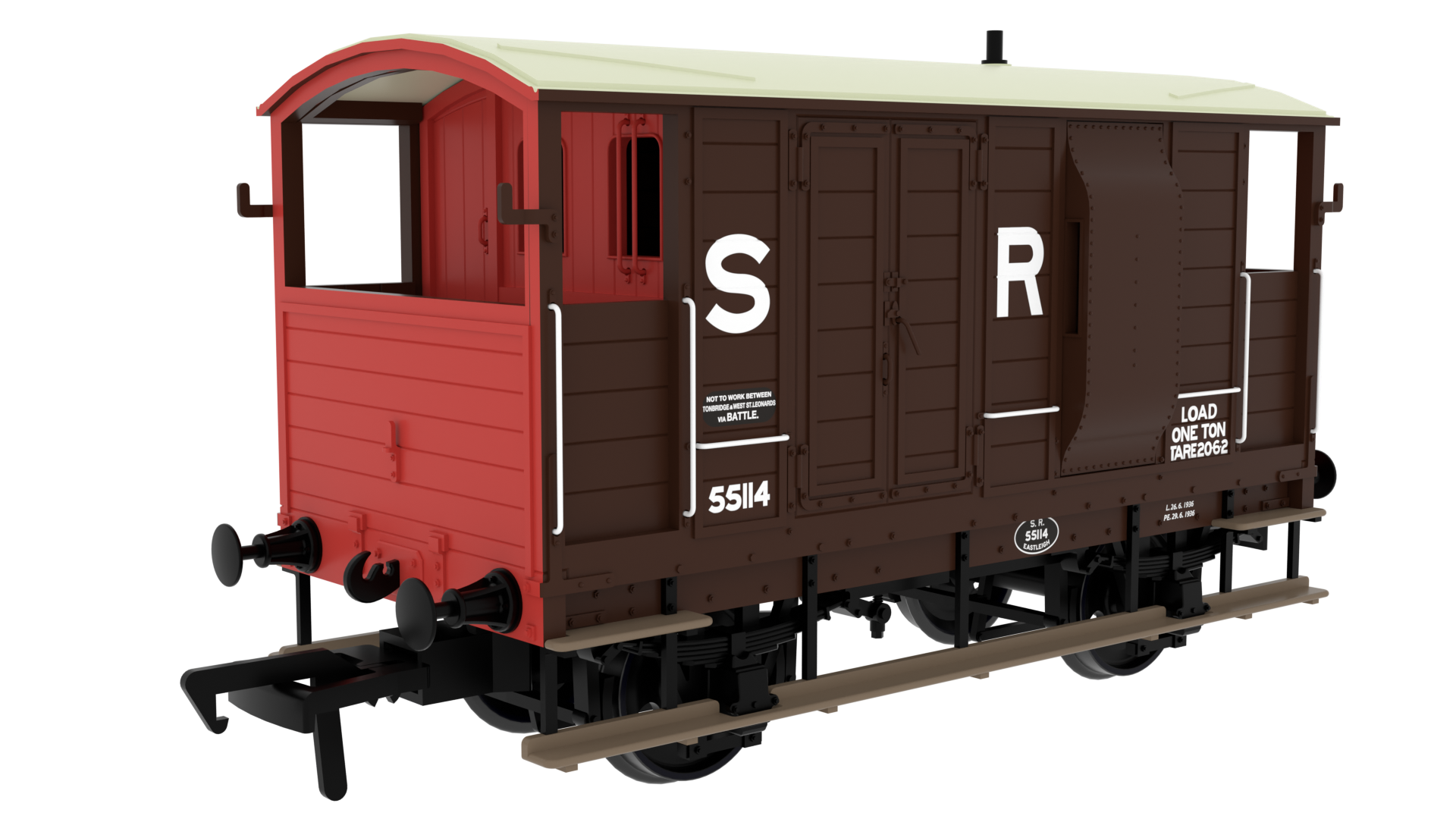 Rapido Trains 820009 LSWR / WD 20T Brake Van – No. 55114 SR Brown (pre-36) (OO Gauge)