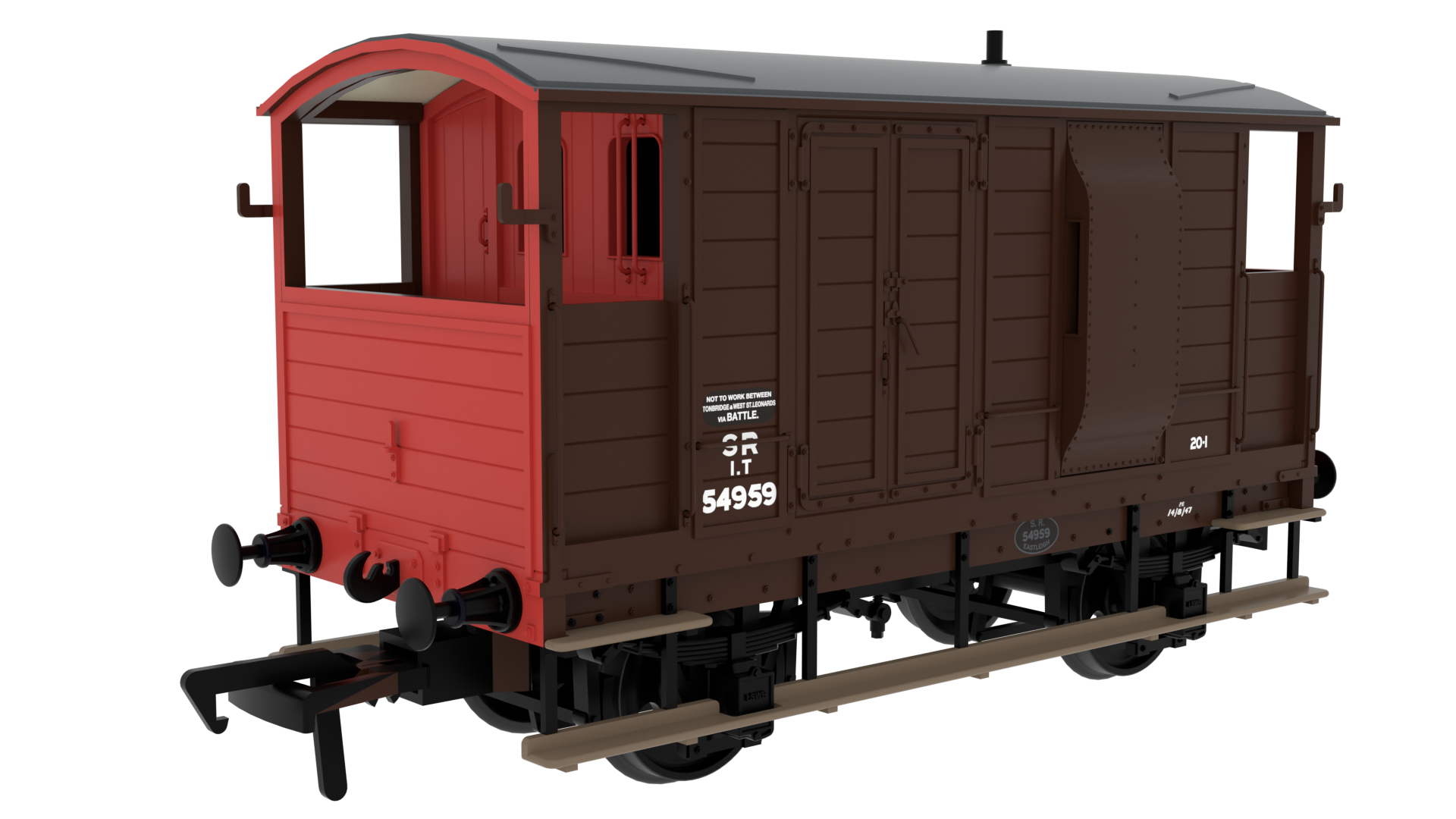 Rapido Trains 820015 LSWR / WD 20T Brake Van – No. 54959 SR Brown (post-36) (OO Gauge)