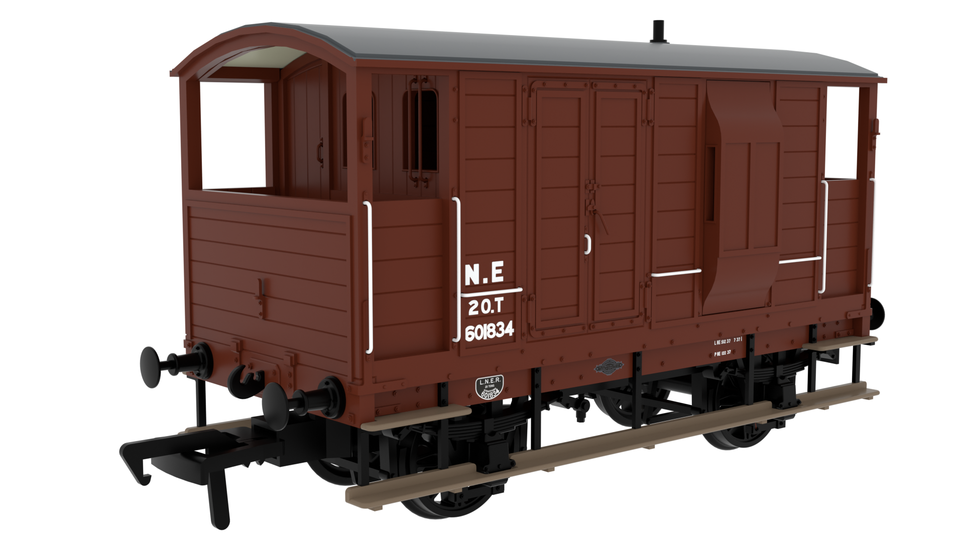 Rapido Trains 820016 LSWR / WD 20T Brake Van – No. 601834 LNER Oxide (post-36) (OO Gauge)