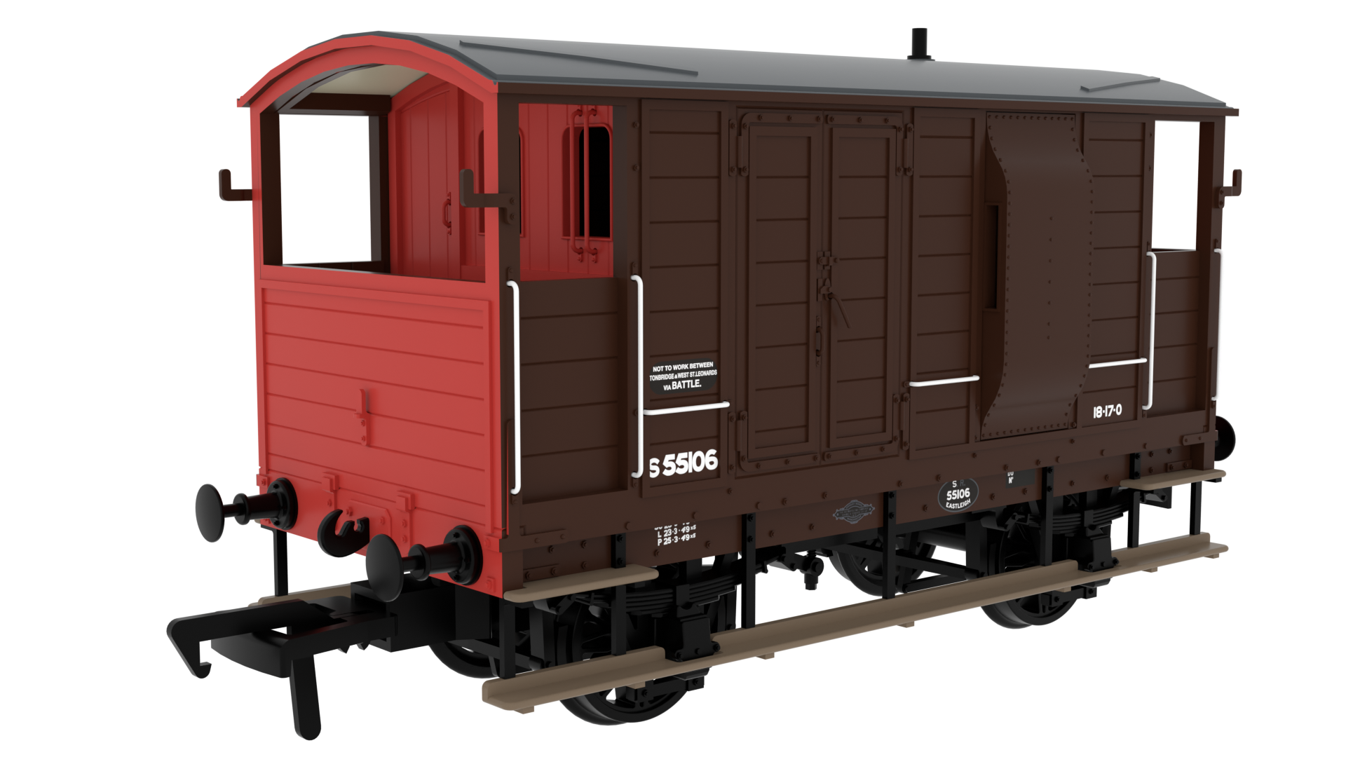 Rapido Trains 820018 LSWR / WD 20T Brake Van – No. S55106 BR(S) Brown (OO Gauge)